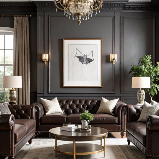 Black Gothic Snöre Fladdermus 1 Poster (dark academia gothic lace bat art)