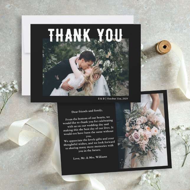 Black Gothic Til Död Bröllop Photo Tack Kort (Black Gothic Til Death Wedding Photo Thank You Card
)
