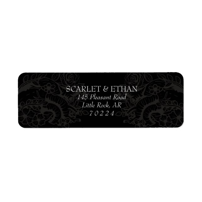Black Gothic Two Hearts Blommigt Hallobröllop Returadress Etikett (Framsidan)