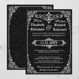 Black Gothic Victorian Damask Wedding Inbjudan