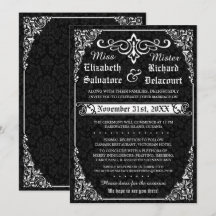 Black Gothic Victorian Damask Wedding-inbjudningar