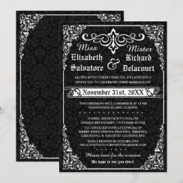 Black Gothic Victorian Damask Wedding-inbjudningar Inbjudningar
