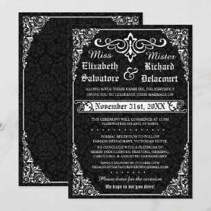Black Gothic Victorian Damask Wedding-inbjudningar Inbjudningar