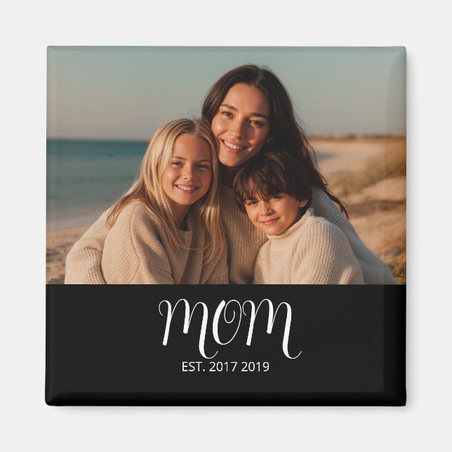 Black Graceful Script Mom Established Photo Gift Magnet (Framsidan)