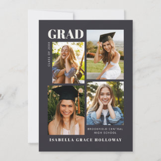 Black Grad Announcement With Photos Inbjudningar