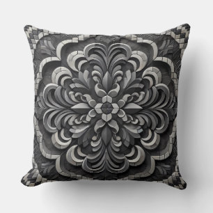 Black Gradient Mandala: Deep Mosaic Art Kudde