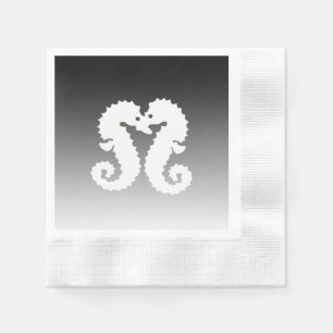 Black Gradient Seahorse Kissing Bröllop Napkins Pappersservett