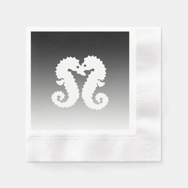 Black Gradient Seahorse Kissing Bröllop Napkins Pappersservett (Framsidan)