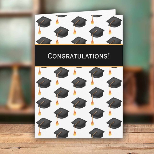 Black Graduation Caps Pattern Congratulations Kort (Skapare uppladdad)