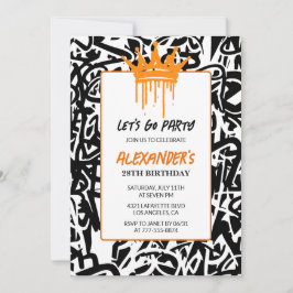 Black Graffiti 28th birthday invitation Men Inbjudningar