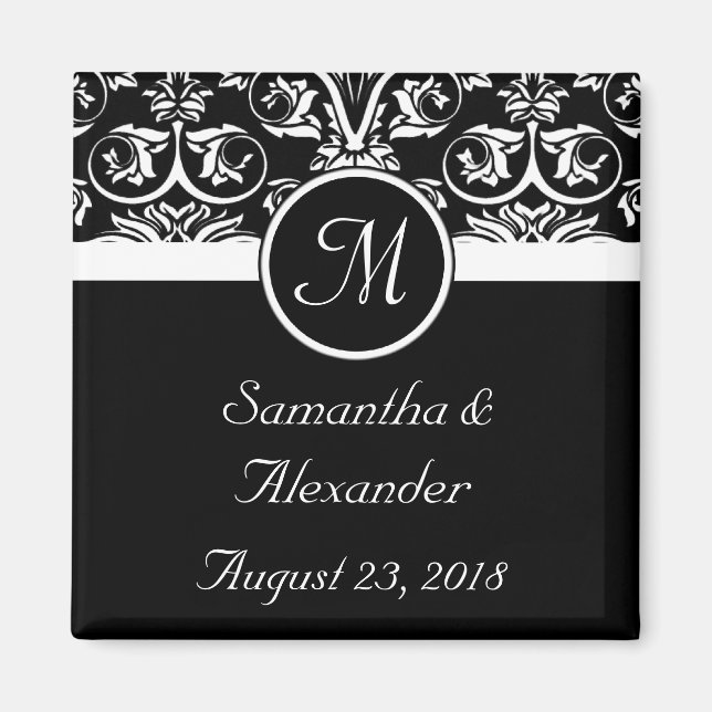 Black Grand Insignia Monogram Favor /Save Date Magnet (Framsidan)