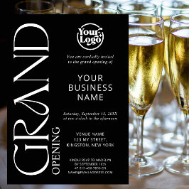 Black Grand Open Business Logotyp Modern Inbjudningar