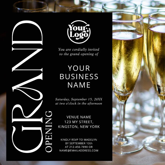 Black Grand Open Business Logotyp Modern Inbjudningar (Skapare uppladdad)