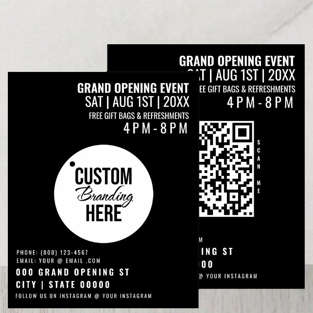 Black Grand Open Flyer Business Logotyp & QR-kod (grand opening logo QR code business flyer
)