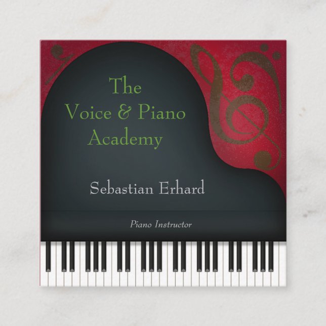 Black Grand Piano Artistic Musician's Fyrkantigt Visitkort (Framsida)