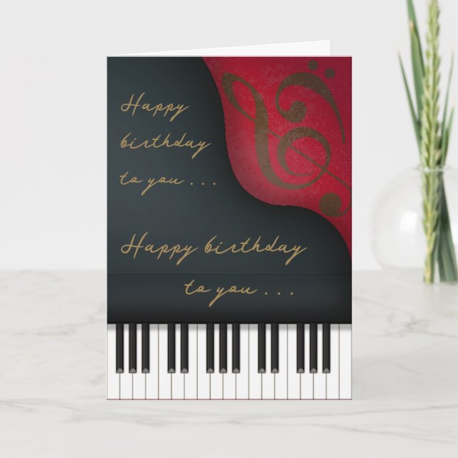 Black Grand Piano Charming Anpassningsbar Birthday Kort (Framsida)