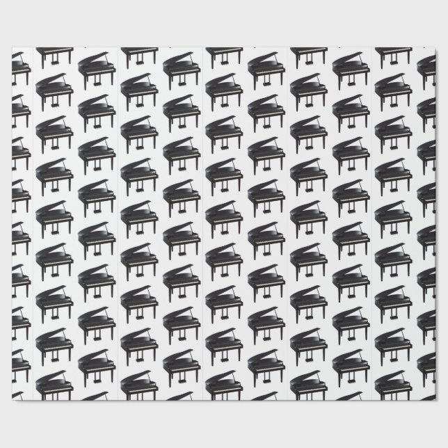 Black Grand Piano Tiled Mönster Presentpapper (Seam)