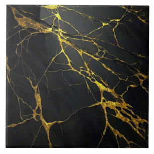 Black Granite med Guld Veins Ceramic Tile Kakelplatta