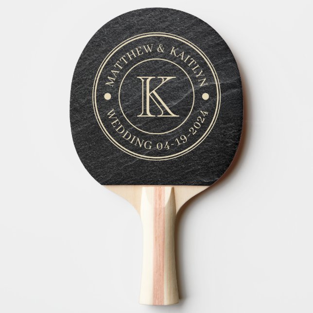 Black Granite Stone Wedding Monogram Pingisracket (Baksidan)