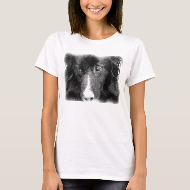 Black Gräns Collie Animal Art T Shirt (Framsida)