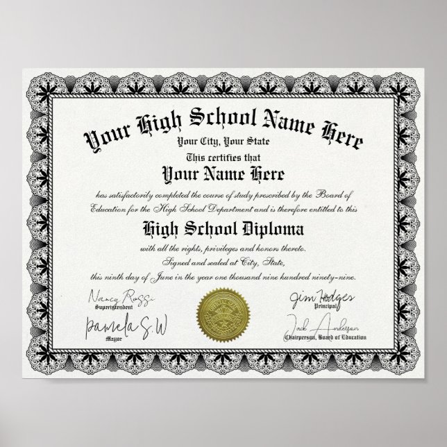 Black Gräns High School Diploma Replica Poster (Framsidan)