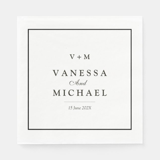 Black gräns, unikt bröllop pappersservett (Framsidan)