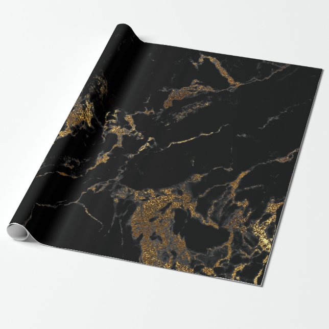 Black Graphite Guld Glam Marble Presentpapper (Utrullad)