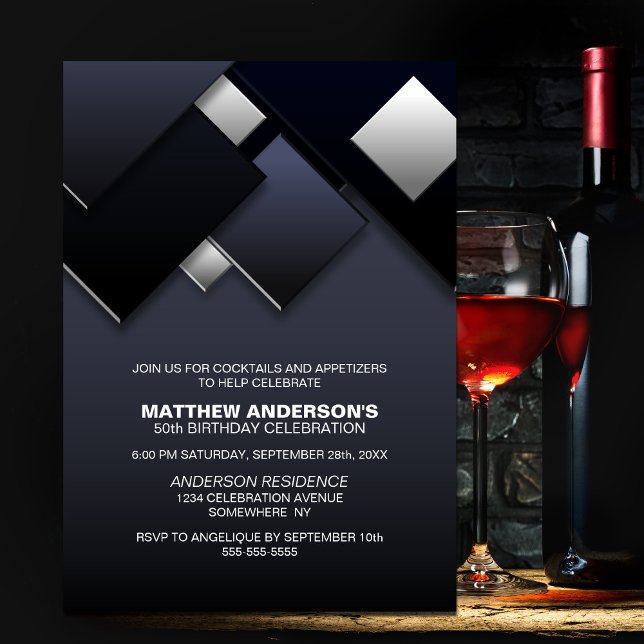 Black Grått 50:e Cocktail-Födelsedagsfesten Inbjudningar (Skapare uppladdad)