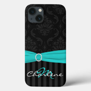 Black Grått Aqua Damask Stripe iPad Air Case