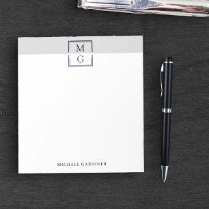 Black Grått Blue Clean Manly Monogram och Namn Anteckningsblock