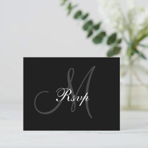 Black Grått Bröllop Monogram OSA-vykort Inbjudan Vykort