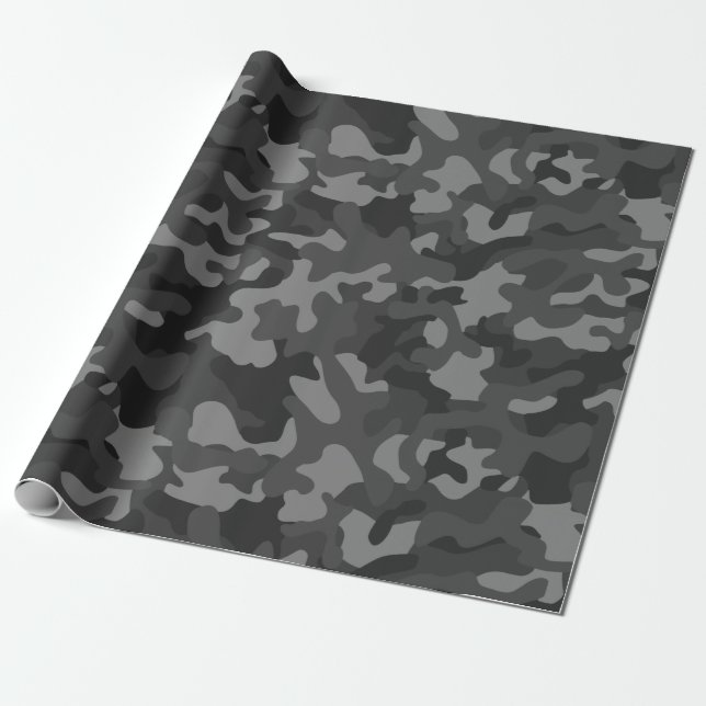 BLACK & GRÅTT CAMO GIFT PAPPER PRESENTPAPPER (Utrullad)
