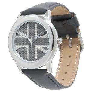 Black & Grått Carbon Fibre UK Flagga Union Jack Armbandsur