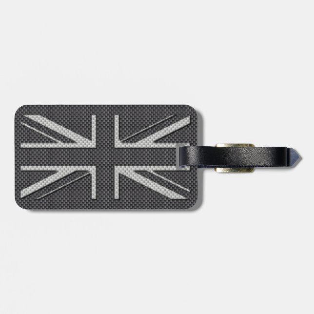 Black & Grått Carbon Fibre UK Flagga Union Jack Bagagebricka (Baksida Vågrät)
