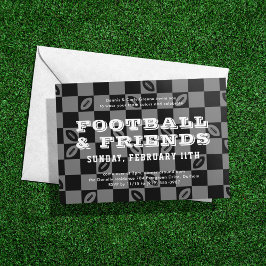 Black Grått Checkerboard Football Game Watch Party Inbjudningar