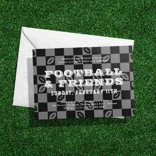 Black Grått Checkerboard Football Game Watch Party Inbjudningar
