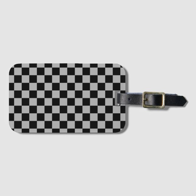 Black + Grått Checkerboard Mönster Bagagebricka (Framsida horisontal)