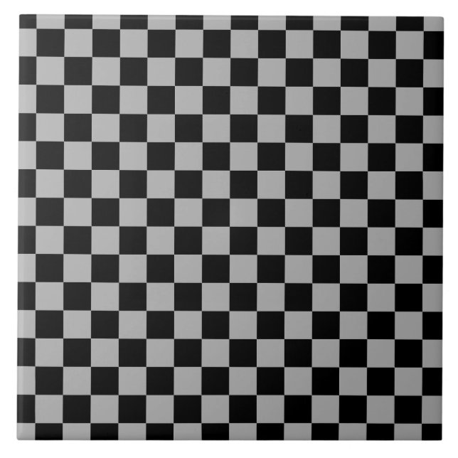 Black + Grått Checkerboard Mönster Kakelplatta (Framsidan)