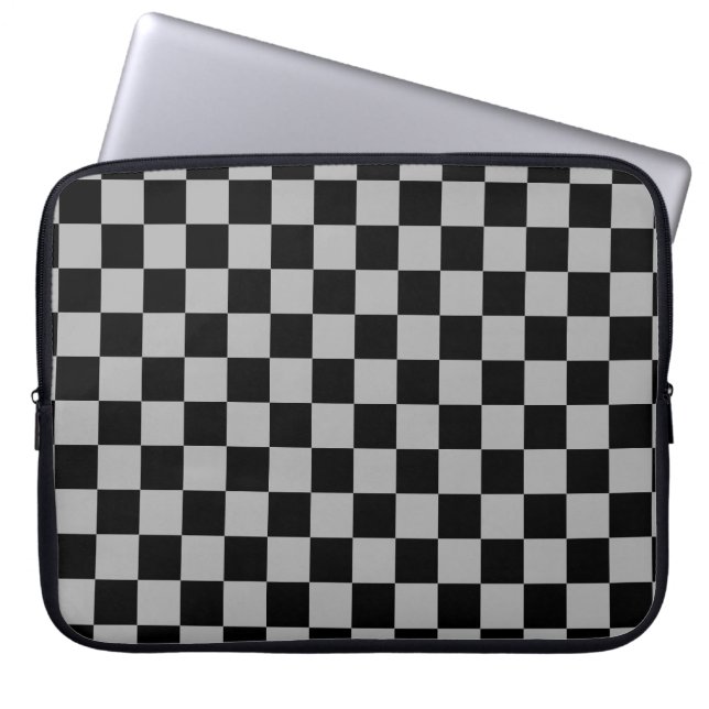 Black + Grått Checkerboard Mönster Laptop Fodral (Framsidan)