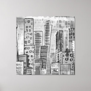 Black Grått City Doodle Canvastryck