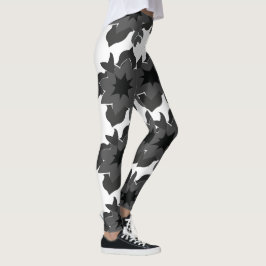 Black Grått Flowers Blommigt Leggings