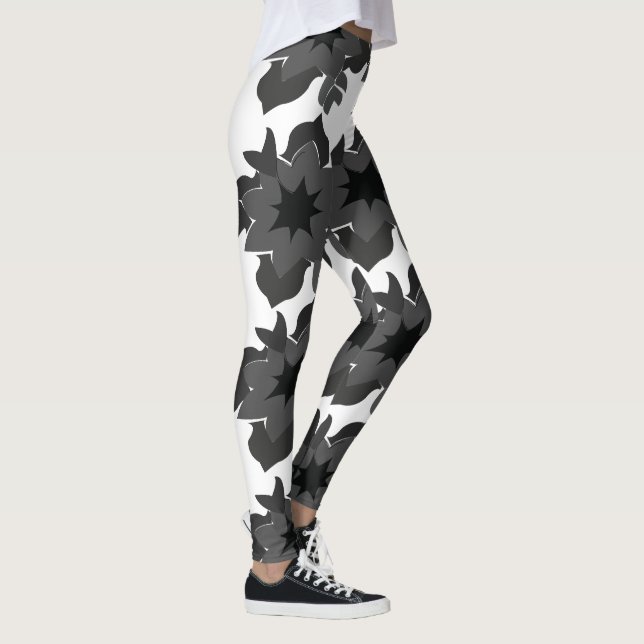 Black Grått Flowers Blommigt Leggings (Höger)