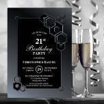 Black Grått Geometric 21:a födelsedagen Party Inbjudningar<br><div class="desc">Inbjudan dina vänner och nära vänner till din 21:a födelsedag party med den här snyggten svart och grått hexagonal geometrisk födelsedagsfest inbjudan.</div>