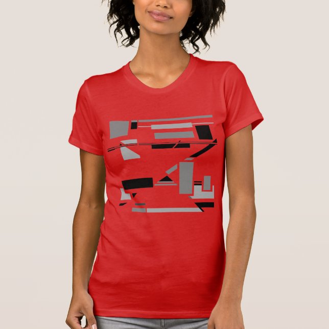 Black Grått Geometric Abstrakt Art MCM-inspirerad T Shirt (Framsida)
