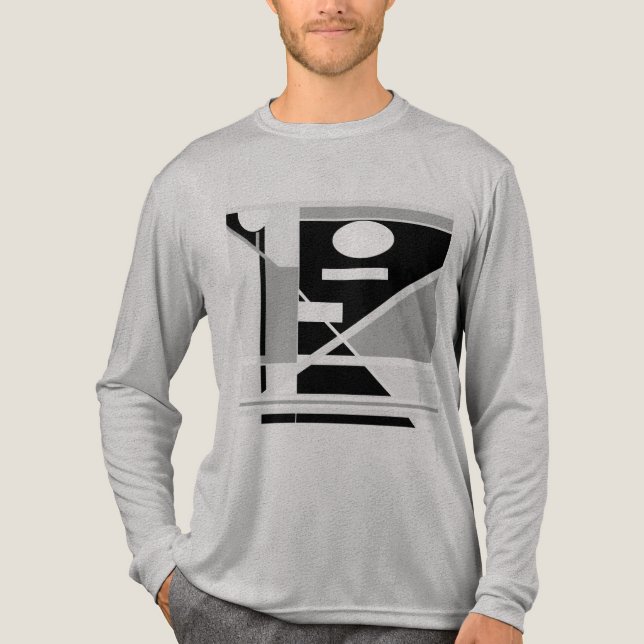 Black Grått Geometric MCM-inspirerad Abstrakt Art T Shirt (Framsida)