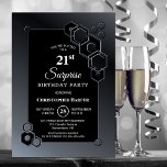 Black Grått Geometric Surprise 21:a födelsedagen P Inbjudningar<br><div class="desc">Organisera och inbjudan dina vänner och nära vänner till din 21:a födelsedag party med den här snyggten svart och grått hexagonalt geometriskt födelsedagsfest inbjudan.</div>