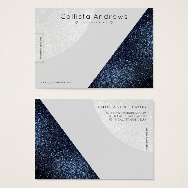 Black Grått Glitter Geo Heart Bracelet Visning Visitkort (Framsida & baksida)