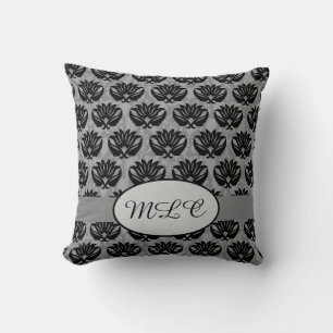 Black Grått Grått Monogram Damask Anpassningsbar Kudde