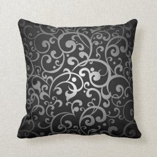 BLACK GRÅTT GRÅTT SILVER DIGITAL SWIRLS RANDOM A KUDDE