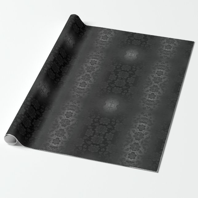 Black Grått Grått Silver Flowers Blommigt Decoupag Presentpapper (Utrullad)